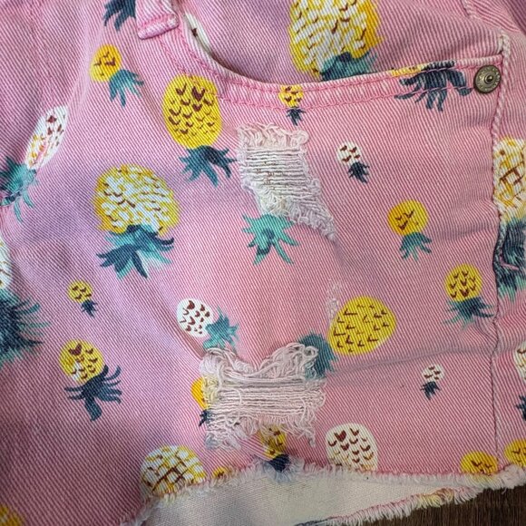 Arizona Jean Co Pink Pineapple Distressed Denim Frayed Shorts Sz 3 Vintage Retro - Picture 6 of 7